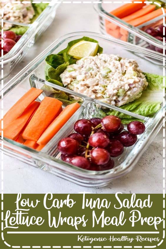 Rock the hot weather meal prep session with this Low Carb Tuna Salad Lettuce Wraps Meal Prep lunch! It's a simple three serving meal prep of tuna salad with romaine lettuce wraps paired with fruits and veggies - healthy, easy, and no heating required!