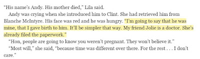 “I’m going to say that he was mine, that I gave birth to him. It’ll be simpler that way. My friend Jolie is a doctor. She’s already filed the paperwork.”