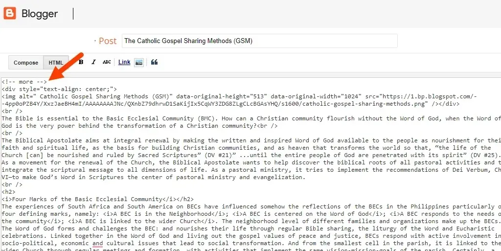 Adding a more code in a Blogger post.