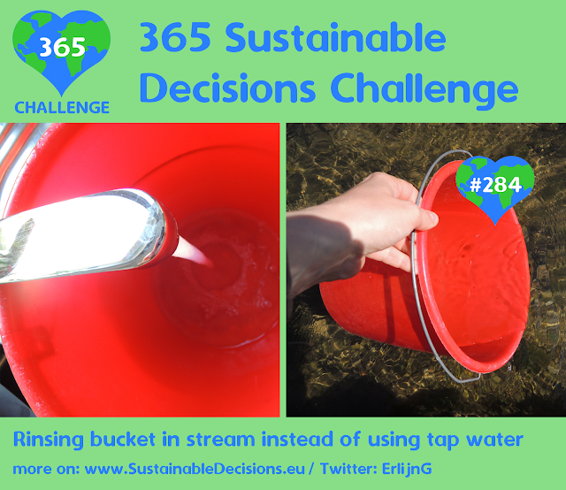 Rinsing bucket in stream instead of using tap water sustainability sustainable living climate action saving water saving money