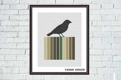 Black silhouette bird on the fence cross stitch pattern - Tango Stitch