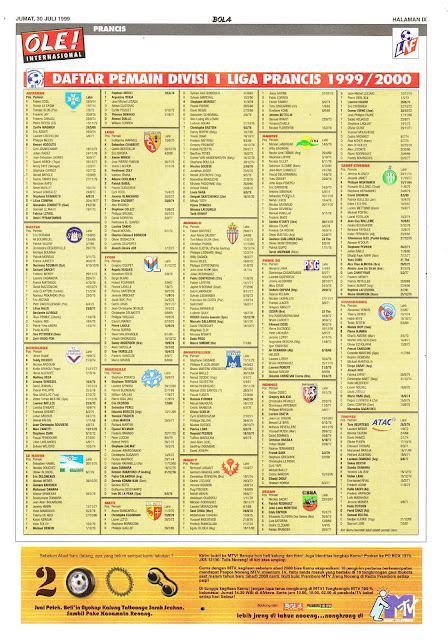 DAFTAR PEMAIN DIVISI 1 LIGA PRANCIS 1999/2000