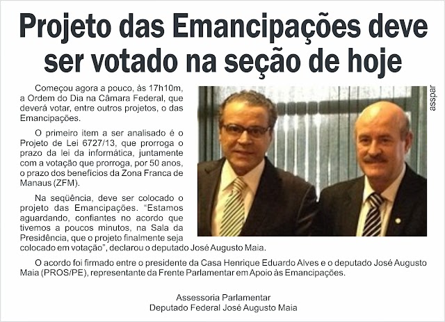 Projeto das Emancipações deve ir à votação hoje