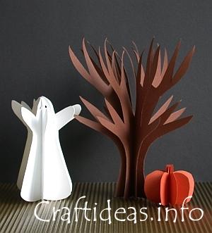 Craft Ideas Construction Paper on Paper Craft For Halloween   3 D Paper Tree  Pumpkin And Ghost Jpg