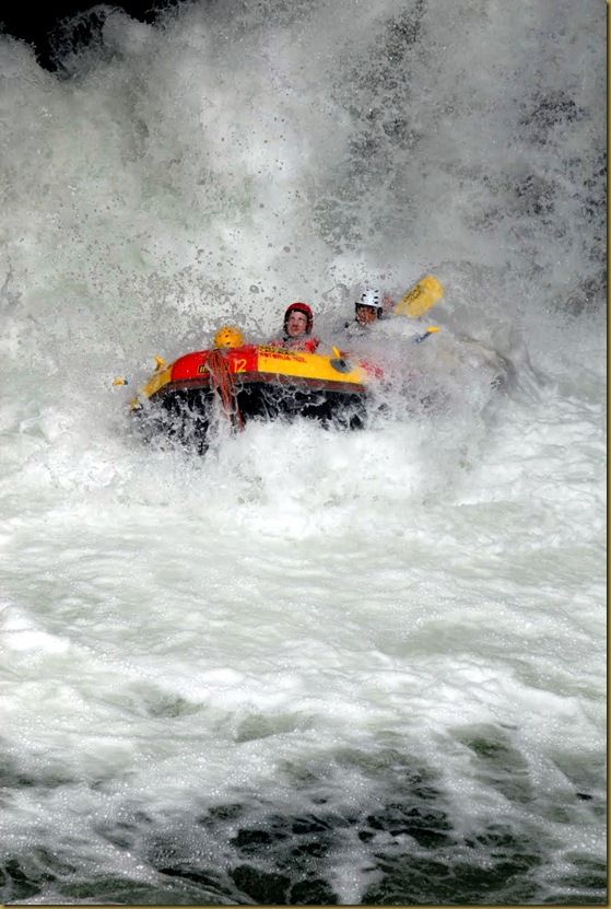 emerging from the falls