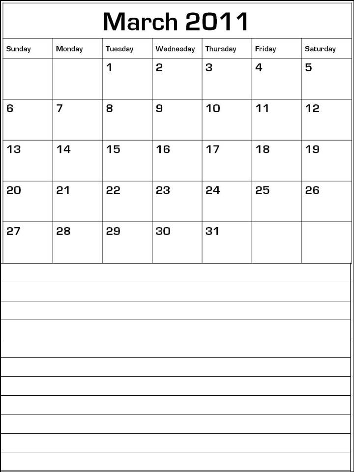 blank calendar march. lank calendar template march