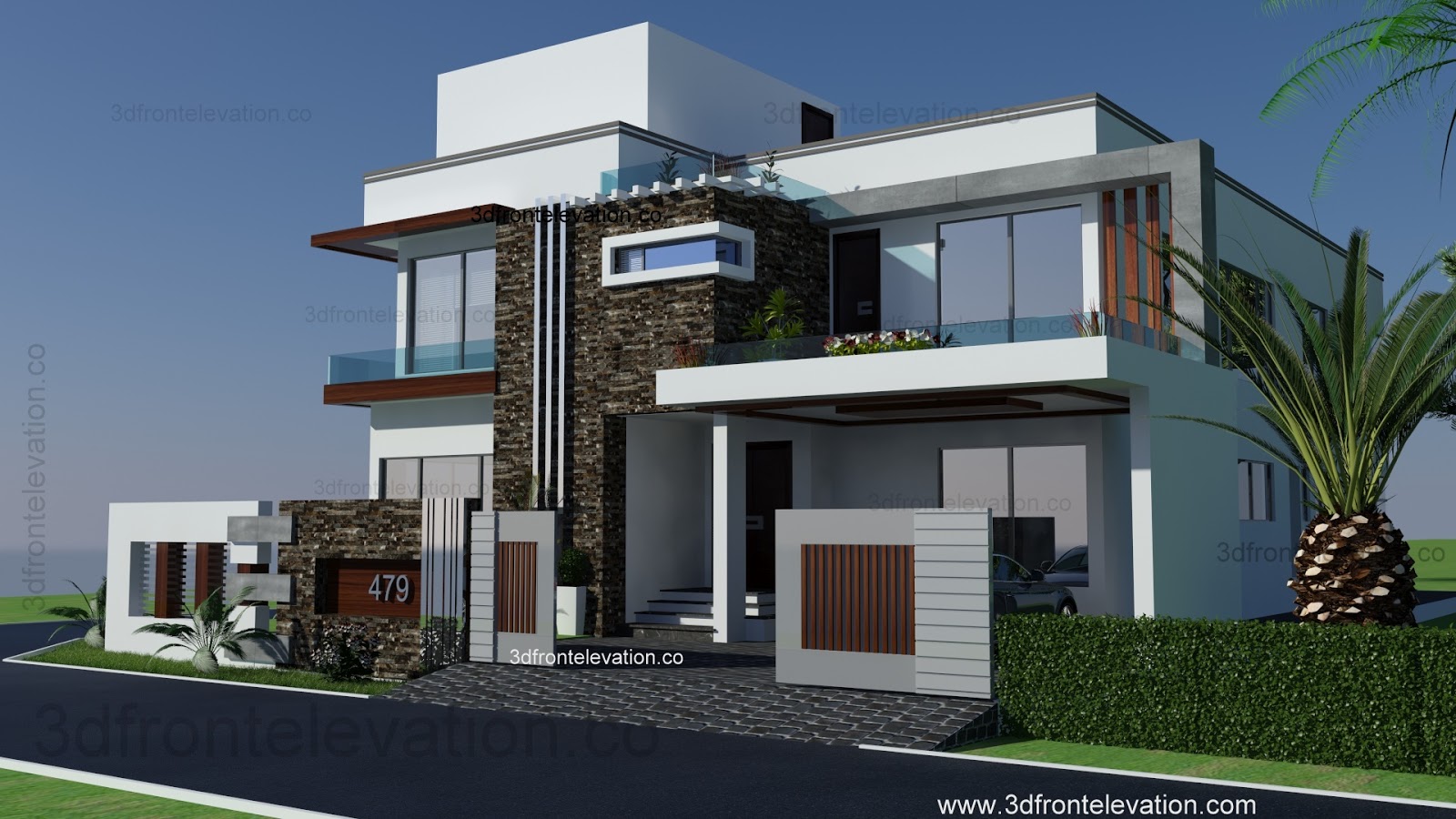  3D  Front Elevation  com 500 Square Yards House  Plan  3d  