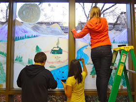 winter window painting with kids