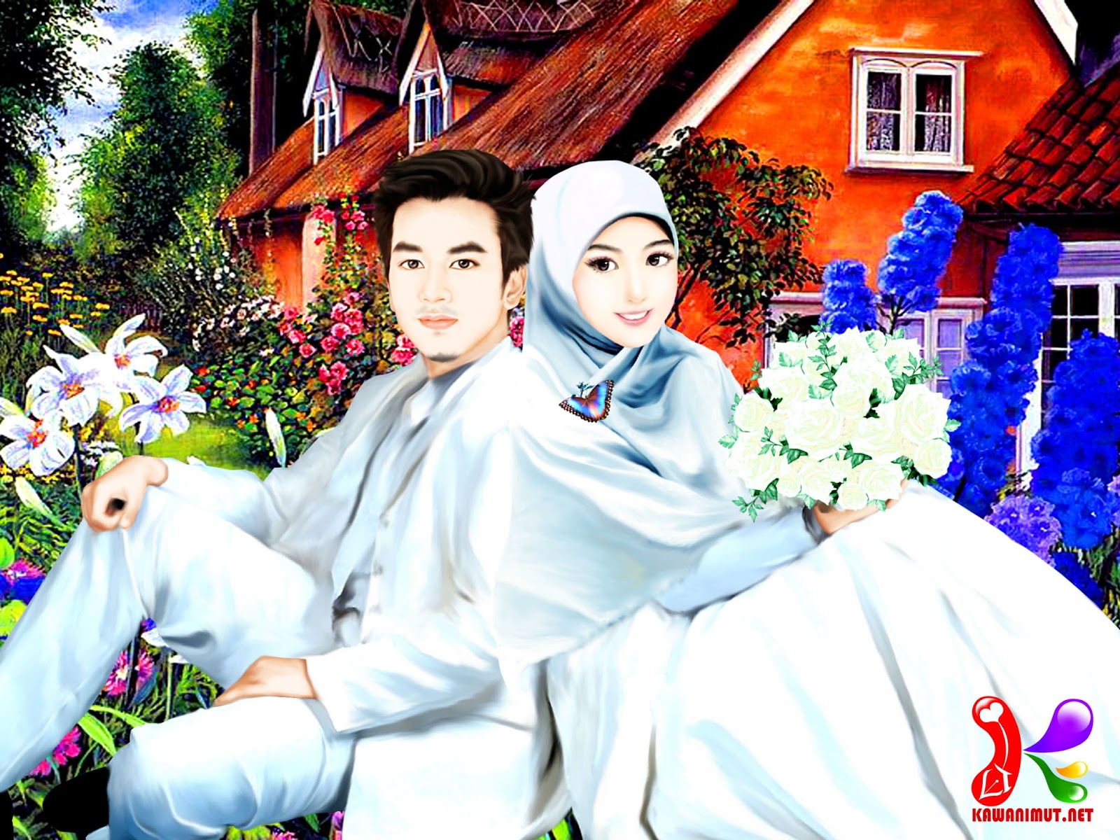 Gambar Animasi Kartun Muslimah Romantis Gambar Kartun