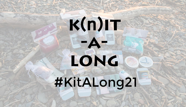 Pile of Laura Nelkin's Knitting Kits with k(n)it-a-long text on top