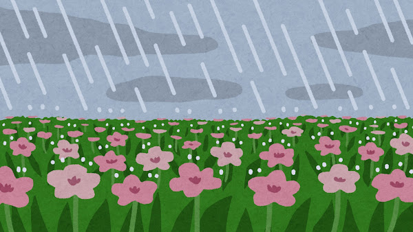 雨が降るお花畑のイラスト（背景素材）