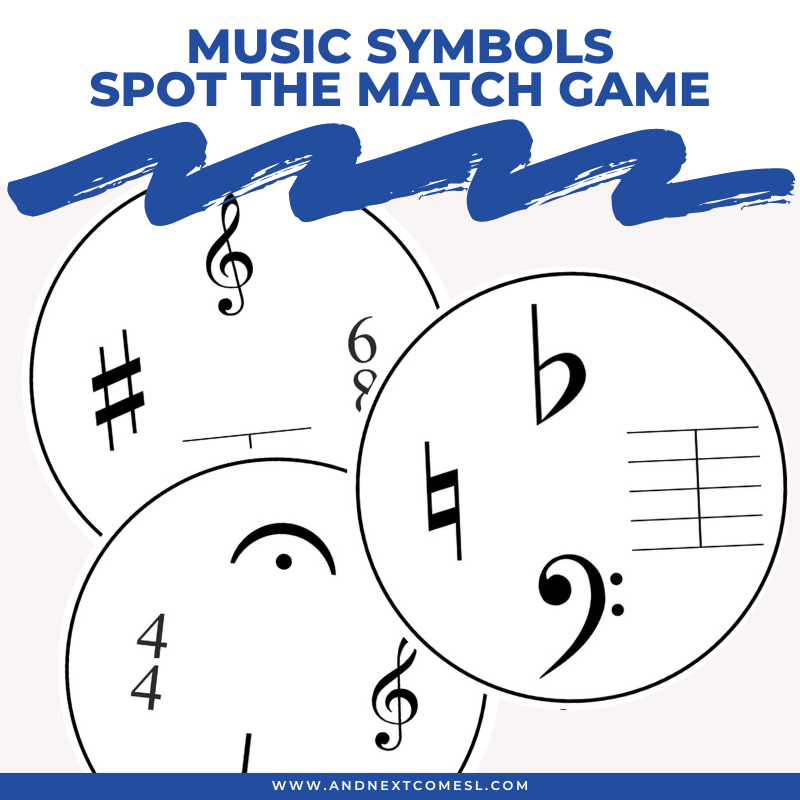 Music symbols spot the match game for kids