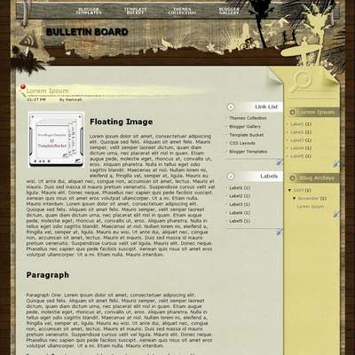Bulletin Board Blogger Template 3 Columns, Fixed Width, Brown, Gray, Dark, Wordpress Adaptation