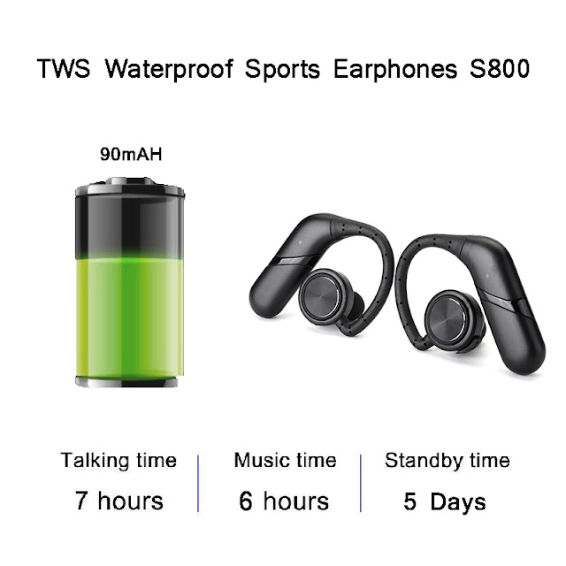 True Wireless Portable Bluetooth Earphone Waterproof Sports Earhooks Stereo In-ear Earbuds