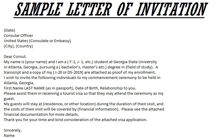 Sample letter of invitation: us invitation letter