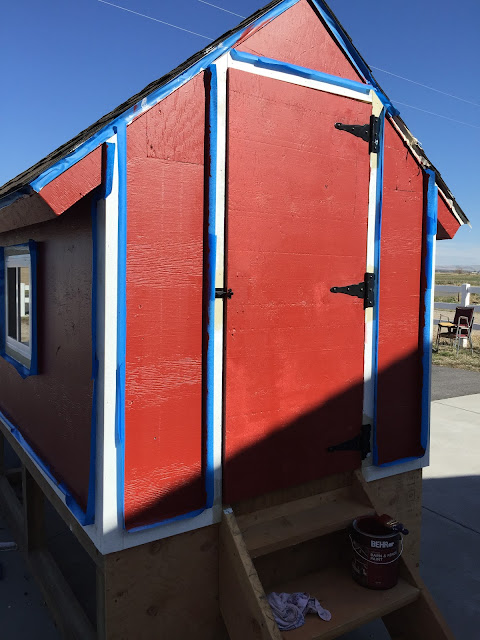 Painting the barn door chicken coop