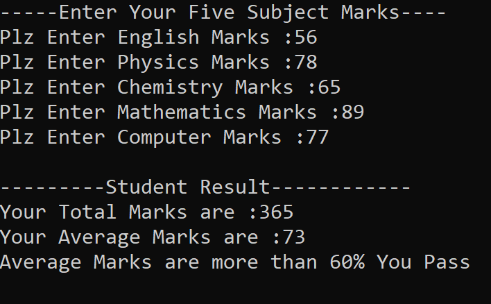 C++ Program that Accepts Marks in 5 Subjects and Outputs Average Marks ...