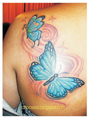 Butterfly Tattoos on Upper back Women
