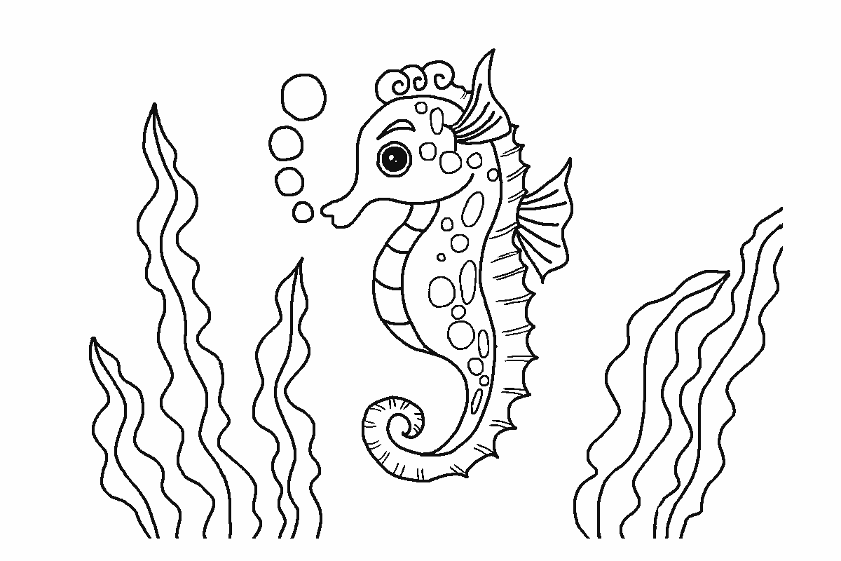 Gambar Mewarnai Kuda & Rumput Laut Untuk Anak Anak