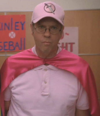 Sandy wearing all pink with a pink dagger baseball cap