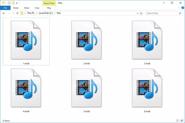 File MIDI di Windows 10 yang terbuka dengan Windows Media Player