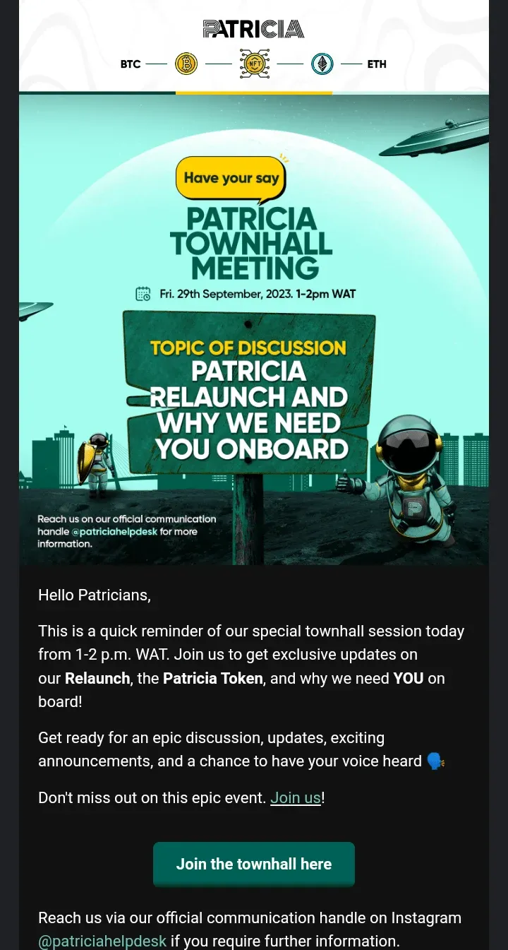 Patricia CEO's Message via Email