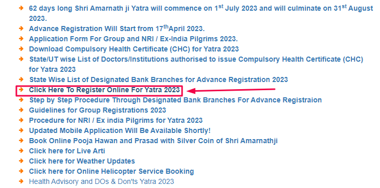 Shri amaranth yatra 2023 online registration