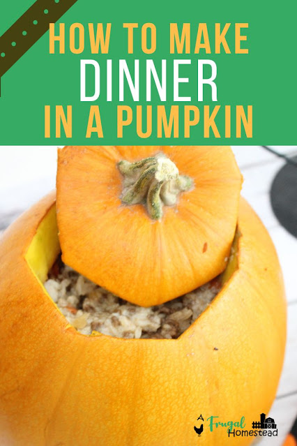 Looking for a creative way to serve dinner? Check out this recipe for dinner in a pumpkin!