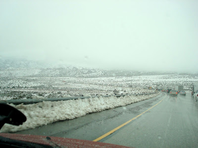 Super Fleet in snow, Cajon Pass, Cal., 1990. The Cajon Pass.