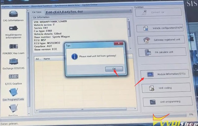 BMW E61 Airbag Seat Occupancy Sensor Coding with VVDI BIMTool 6