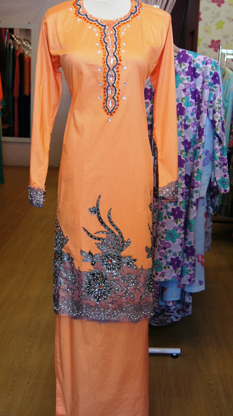 Butik Qaireen Baju  kurung  Cotton Lace Orange  Available 