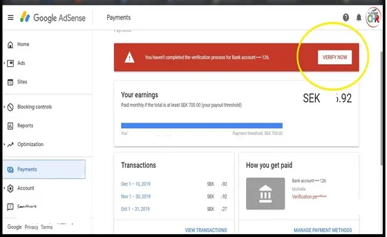 حل مشكلة عدم التوصل بمبلغ إيداع تجريبي من ادسنس إثبات ملكية حسابك