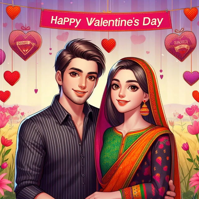 boyfriend girlfriend Romantic Valentine's Day in Village Field - Traditional Attire and Love
