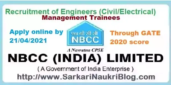 NBCC Management Trainees Recruitment 2021