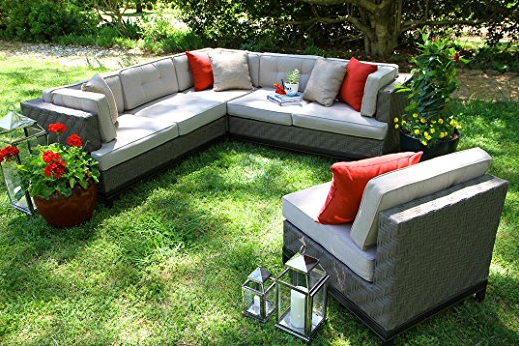 Outdoor Spaces. Outdoor Furniture, Outdoor Living, Outdoor sofa Sets, Outdoor Sectional Sets, AE Outdoor 4-Piece Camilla All Weather Wicker Sectional with Sunbrella Fabric