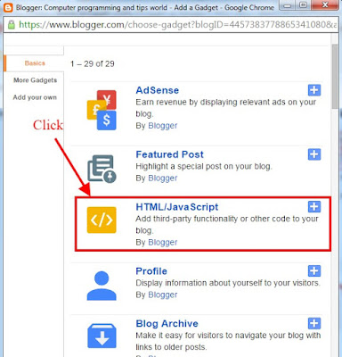 Add HTML-JavaScript Window in Blogger