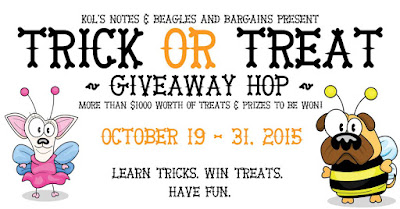 dog cartoon graphic of Trick or Treat Giveaway blog hop