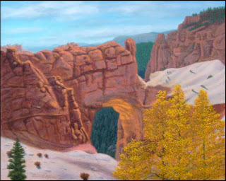 Bryce Canyon National Park,Utah,West,red rocks,hoodoos,arch,columns,art,painting,natural color,autumn,fall,aspen,aspens,trees