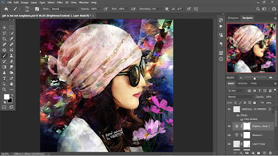 screen stylish girl in sunglasses using photoshop