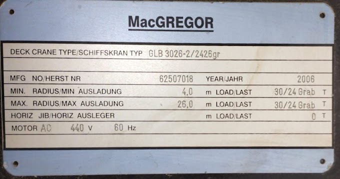 MACGREGOR GLB3026-2/2426GR DECK CRANE