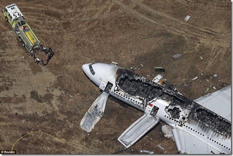 Asiana Airlines Boeing 777 plane after it crashed while landing at San Francisco International Airport in California July 6, killing two people