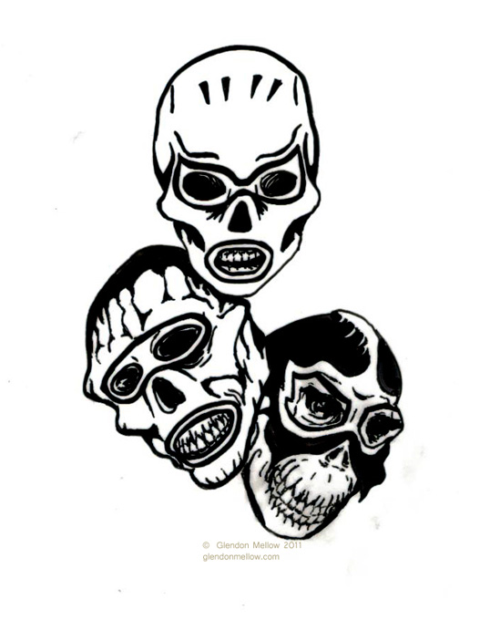 Hominid Skulls wearing Mexican Wrestling Masks mexican skull tattoo skiss