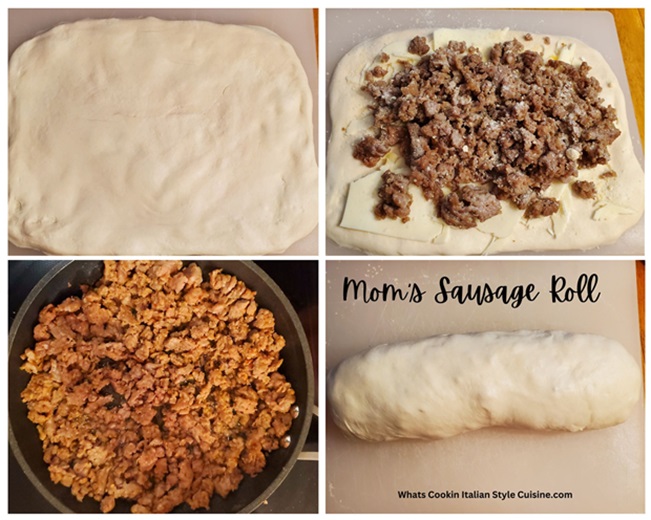 collage of sausage for making stuffed pizza dough