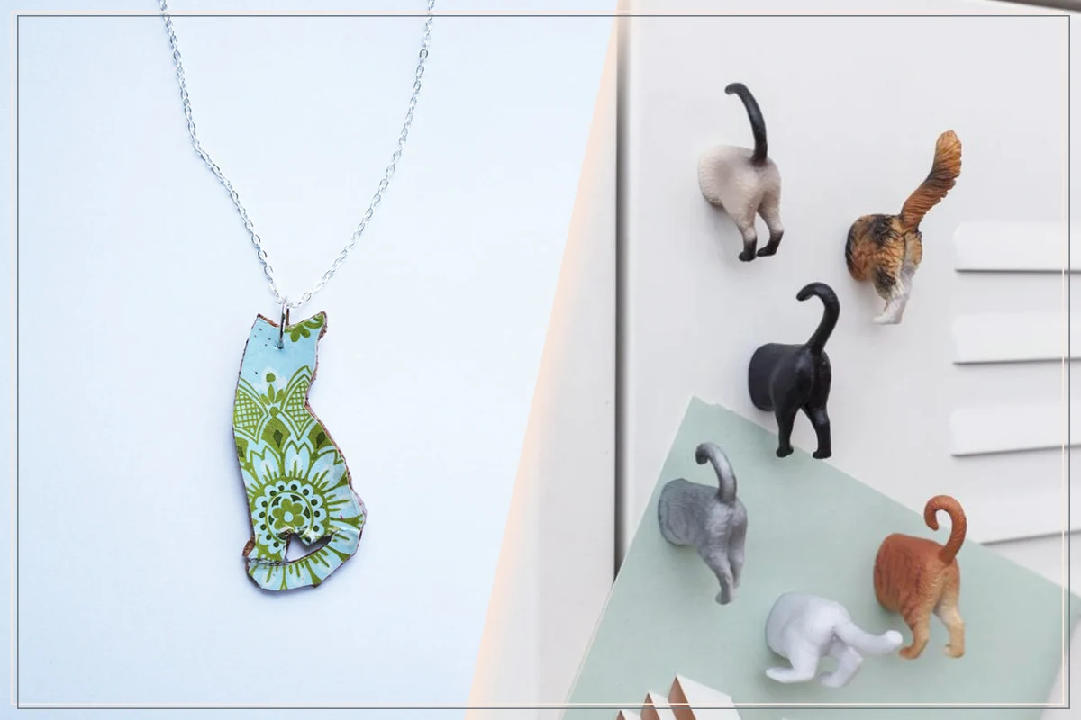 cat-shapes necklace and cat magnets