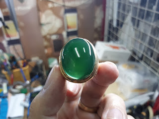 Batu Bacan Gulau Hijau Botol Rare Item BC053 Serat Super Kaca Ikatan Perak Kokoh