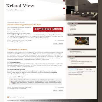 Kristal View free blogger template converted from wordpress theme to blogger for furniture and interior design blogs