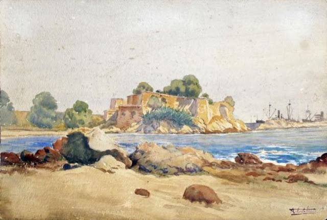 Le Fort Duquesne à Djidjelli (Jijel) en Algérie, tableau en peinture aquarelle d'André Casabonne