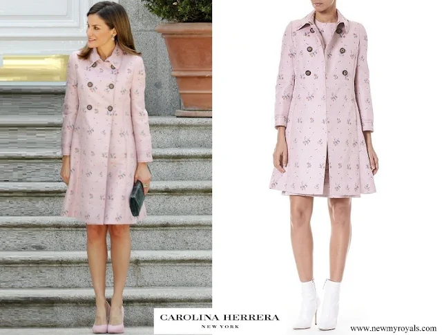 Queen Letizia wore Carolina Herrera Floral Pink Coat