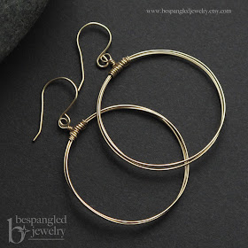Bespangled Jewelry Signature Wire Hoops, medium size, available in gold or silver