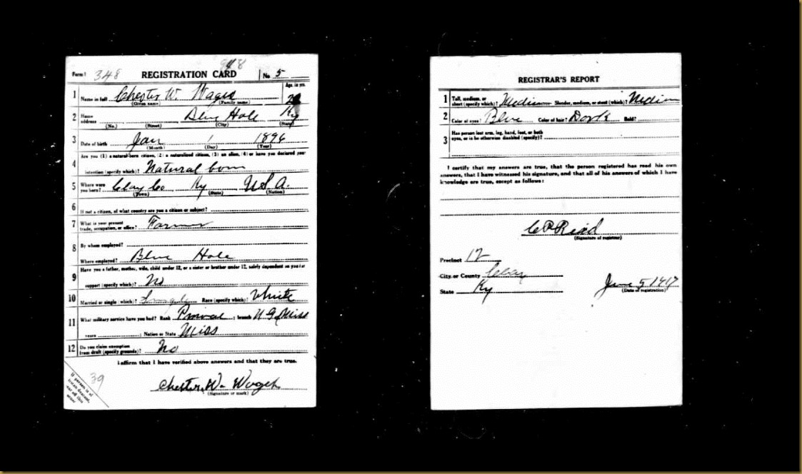 World War I Draft Registration Cards, 1917-1918 Record for Chester W Wages World War I Draft Registration Cards, 1917-1918 Record for Chester W Wages